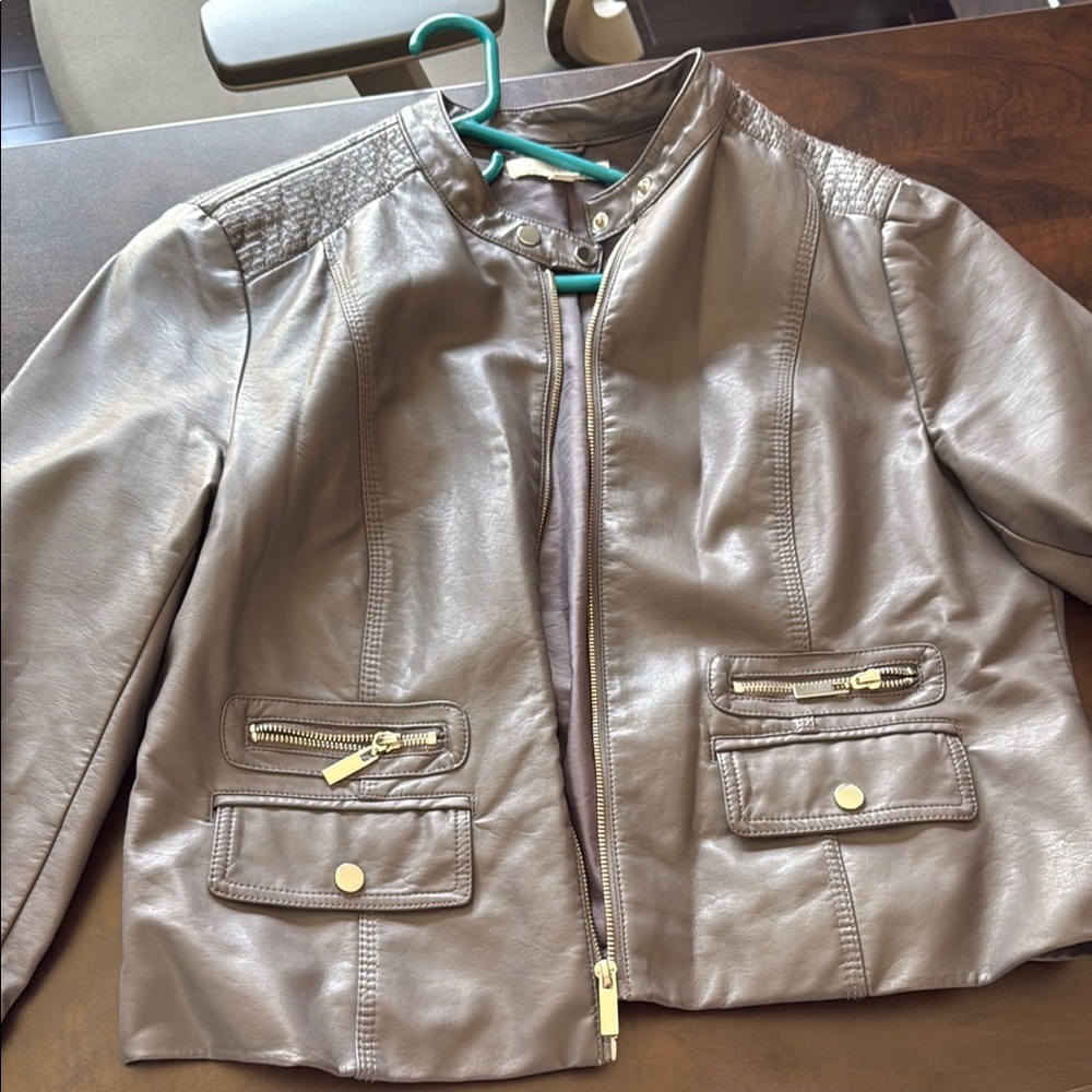 New York & Company Faux Leather Grey Moto Jacket Zipper Pockets Women’s XL